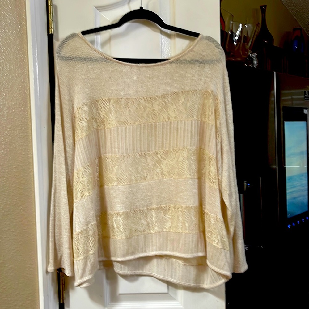 Cotton sweater with embellished lace inserts